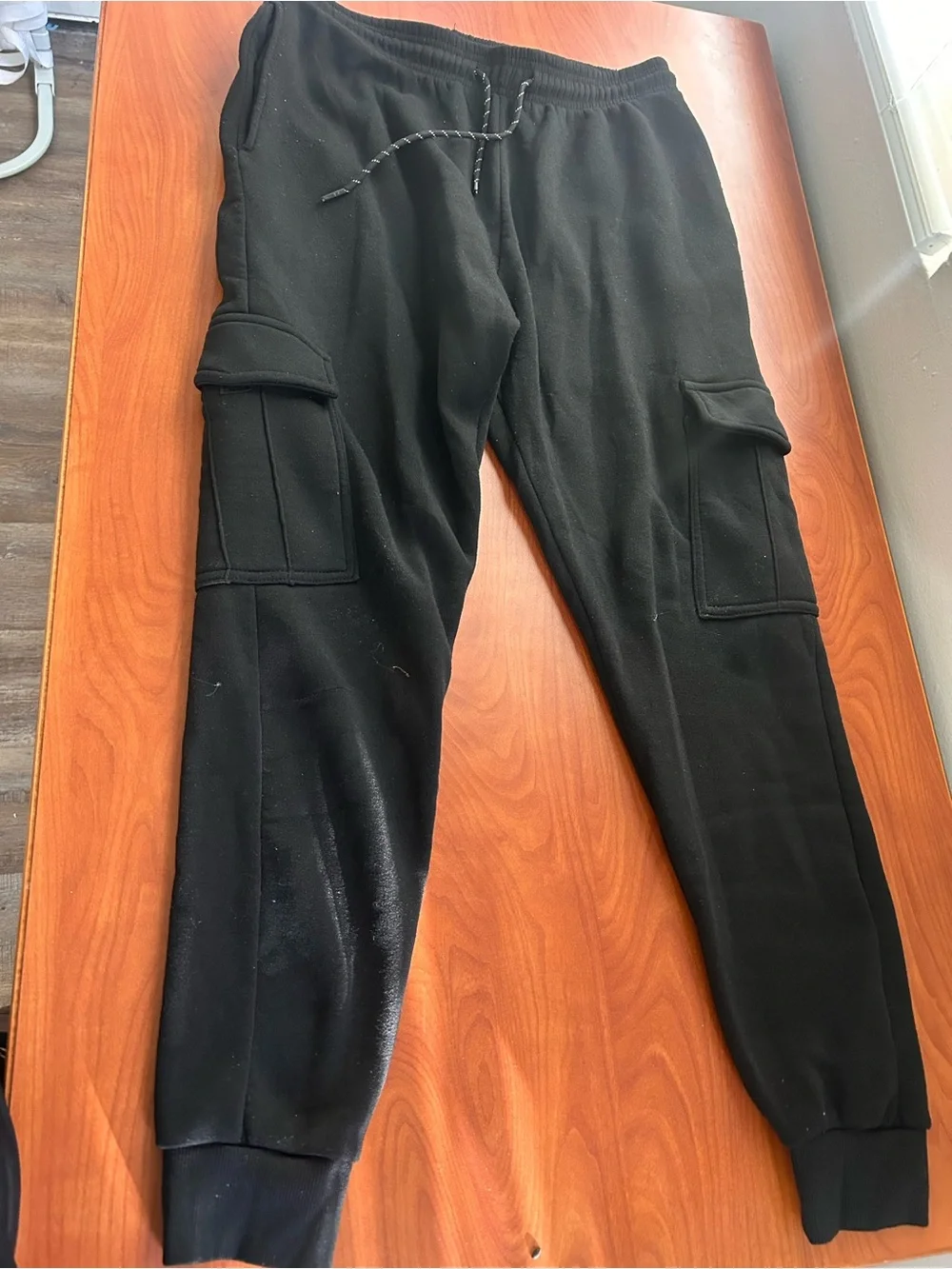 Men's Black Cargo Jogger Sweatpants with Drawstring Waist